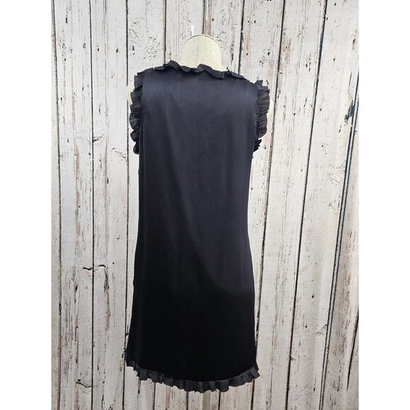 MDS Women's 4 Milly Black Silk Ruffle Detail Cocktail Shift Little Black Dress - Picture 6 of 10